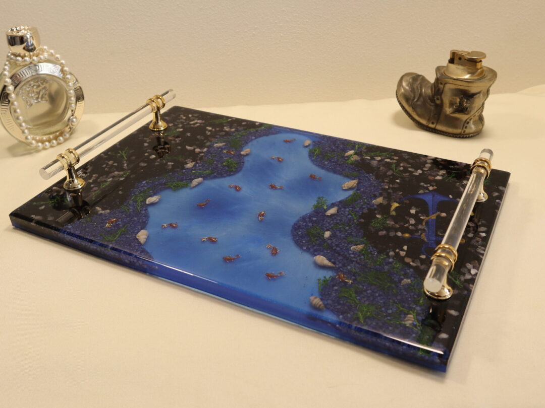 Coastal Epoxy Resin Serving Tray - Handmade Decorative Coffee Table Tray