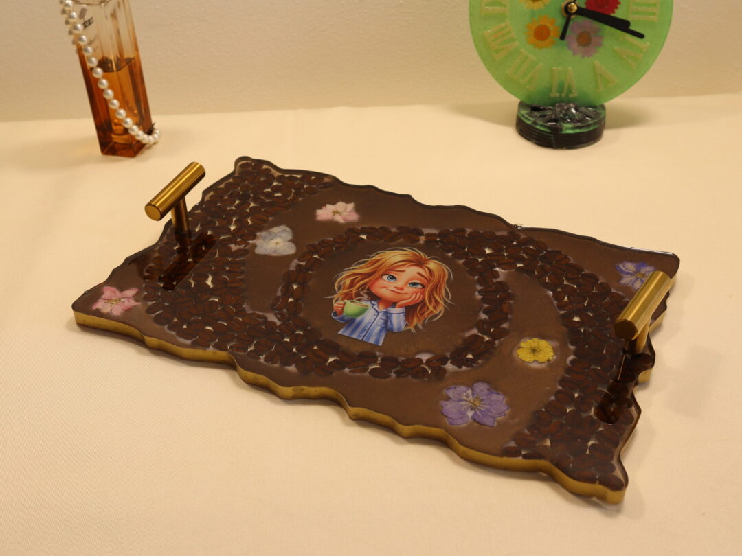 Minimalist Epoxy Resin Serving Tray - Handmade Decorative Coffee Table Tray