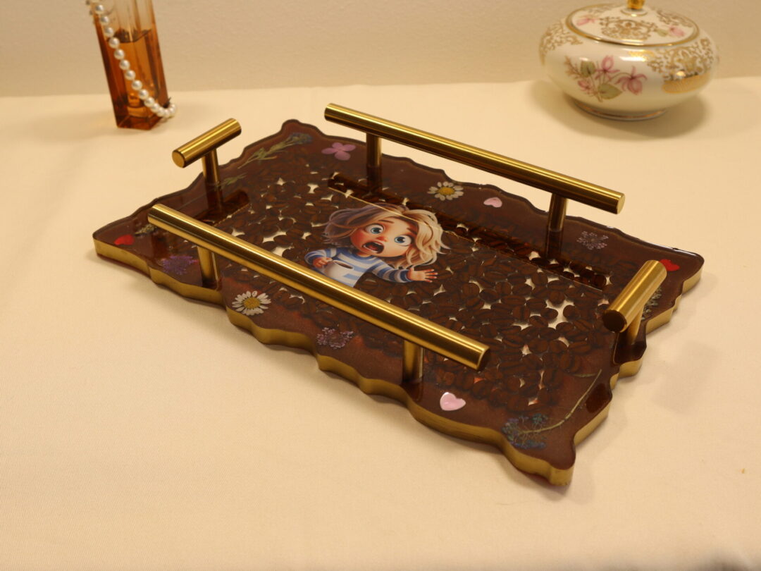 Coffee Lover Epoxy Resin Serving Tray - Handmade Decorative Coffee Table Tray