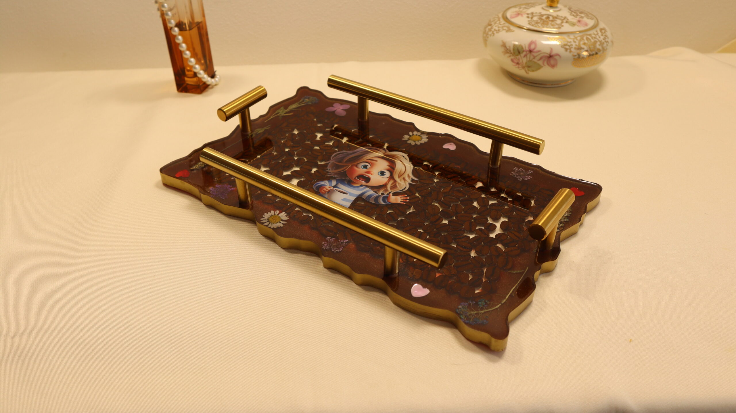 Coffee Lover Epoxy Resin Serving Tray – Handmade Decorative Coffee Table Tray