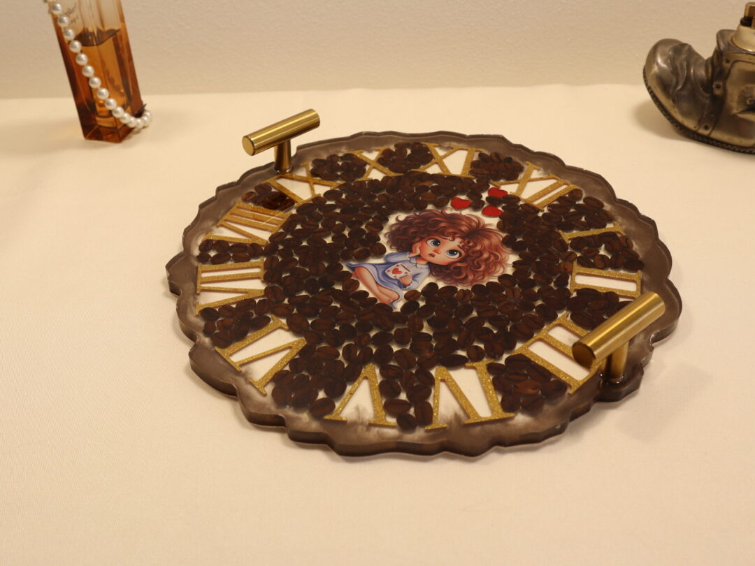 Coffee Theme Epoxy Resin Serving Tray - Handmade Decorative Coffee Table Tray