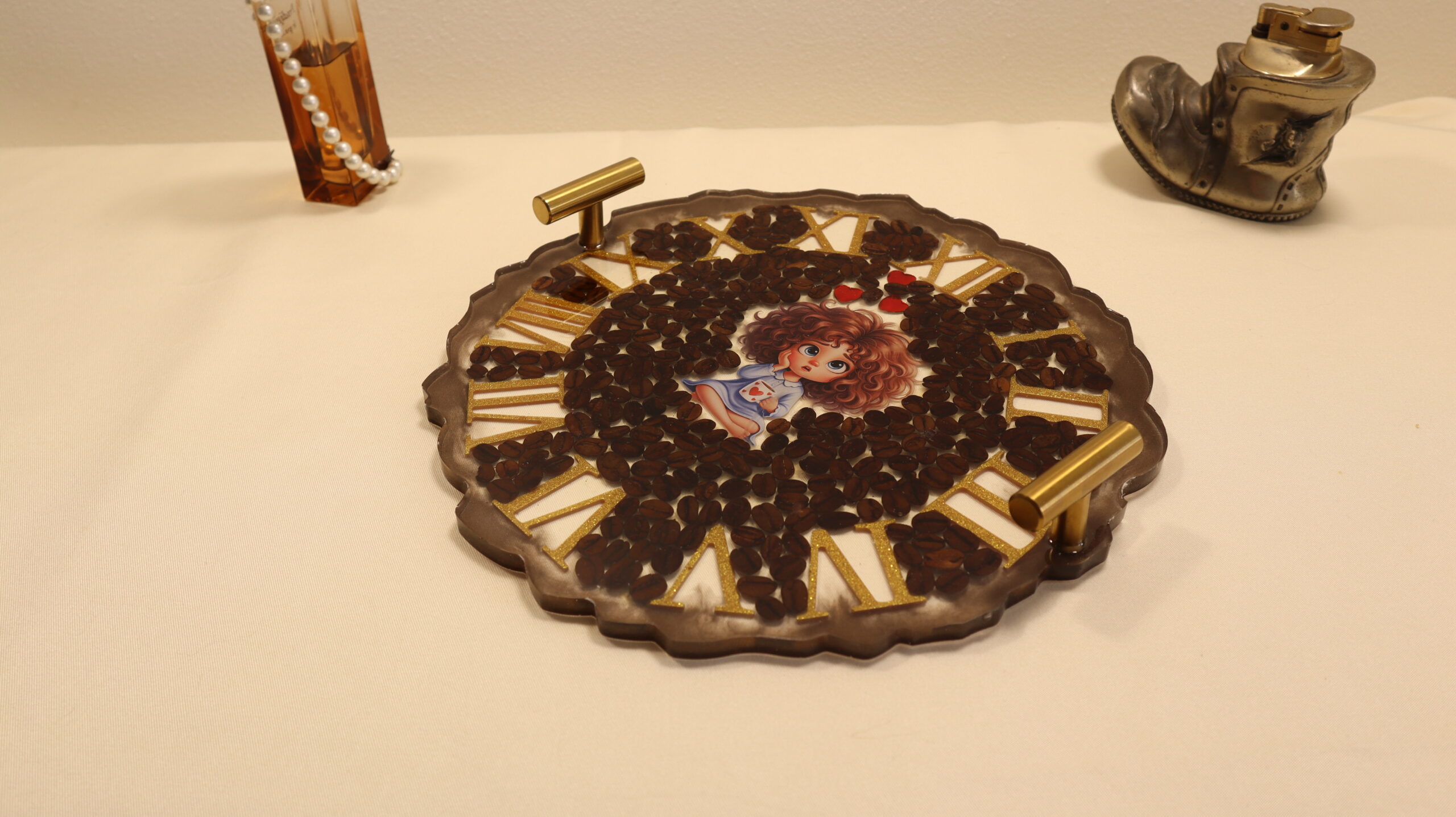 Coffee Theme Epoxy Resin Serving Tray – Handmade Decorative Coffee Table Tray