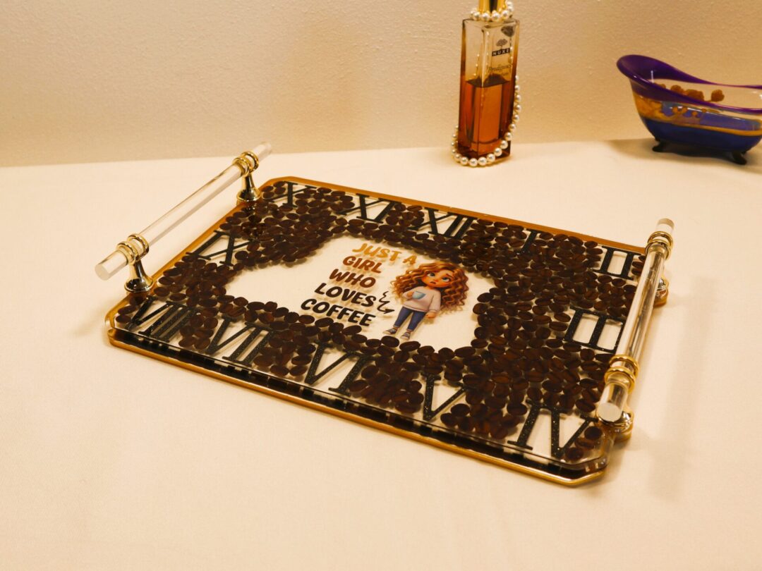 Coffee Lover Epoxy Resin Tray - Handmade Decorative Serving Tray Gift
