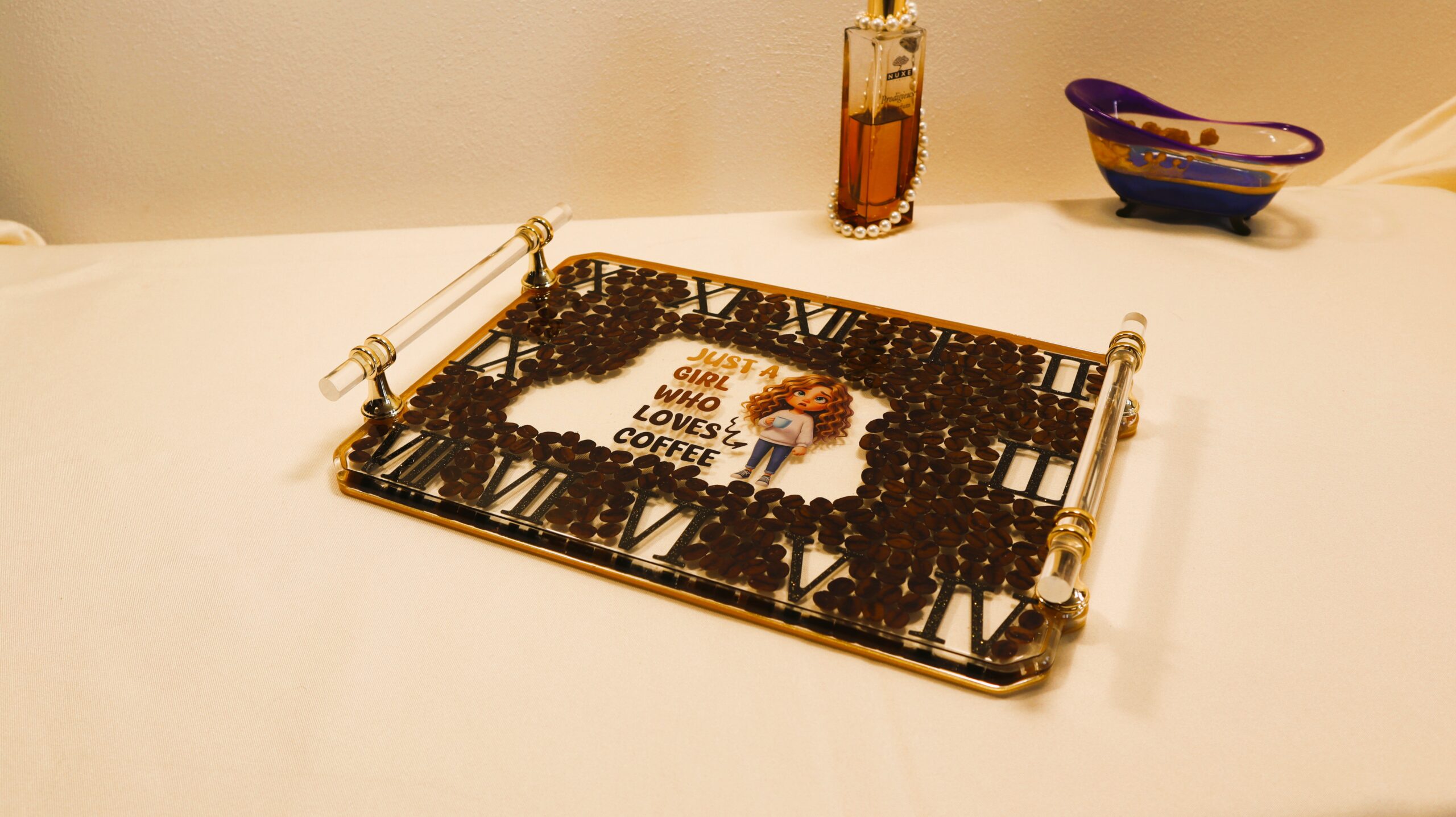 Coffee Lover Epoxy Resin Tray – Handmade Decorative Serving Tray Gift
