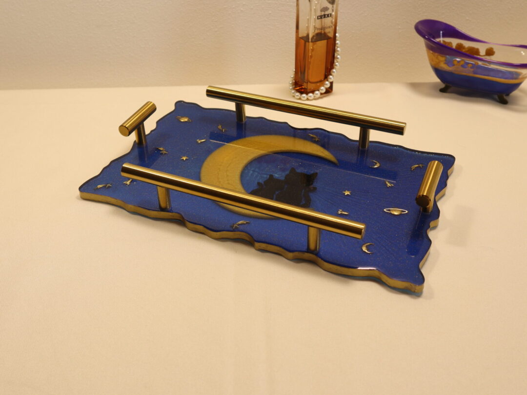 Midnight Epoxy Resin Serving Tray - Handmade Elegant Decorative Coffee Table Tray