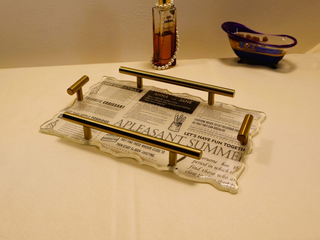 Abstract Print Epoxy Resin Serving Tray - Handmade Decorative Coffee Table Tray