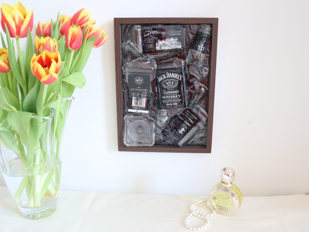 Whiskey Bottle Epoxy Resin Wall Art - Handmade Abstract Home Bar Decor