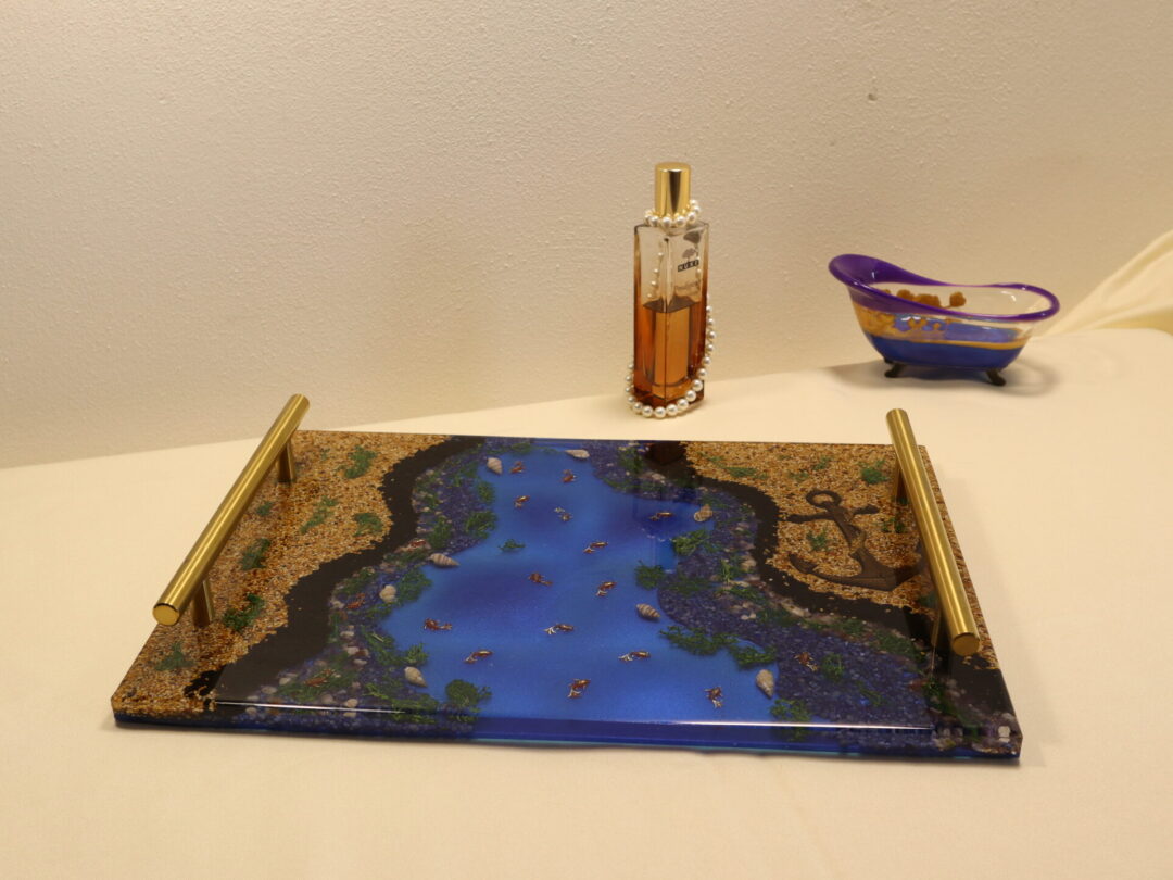 Marine Epoxy Resin Serving Tray - Handmade Coastal Decorative Coffee Table Tray