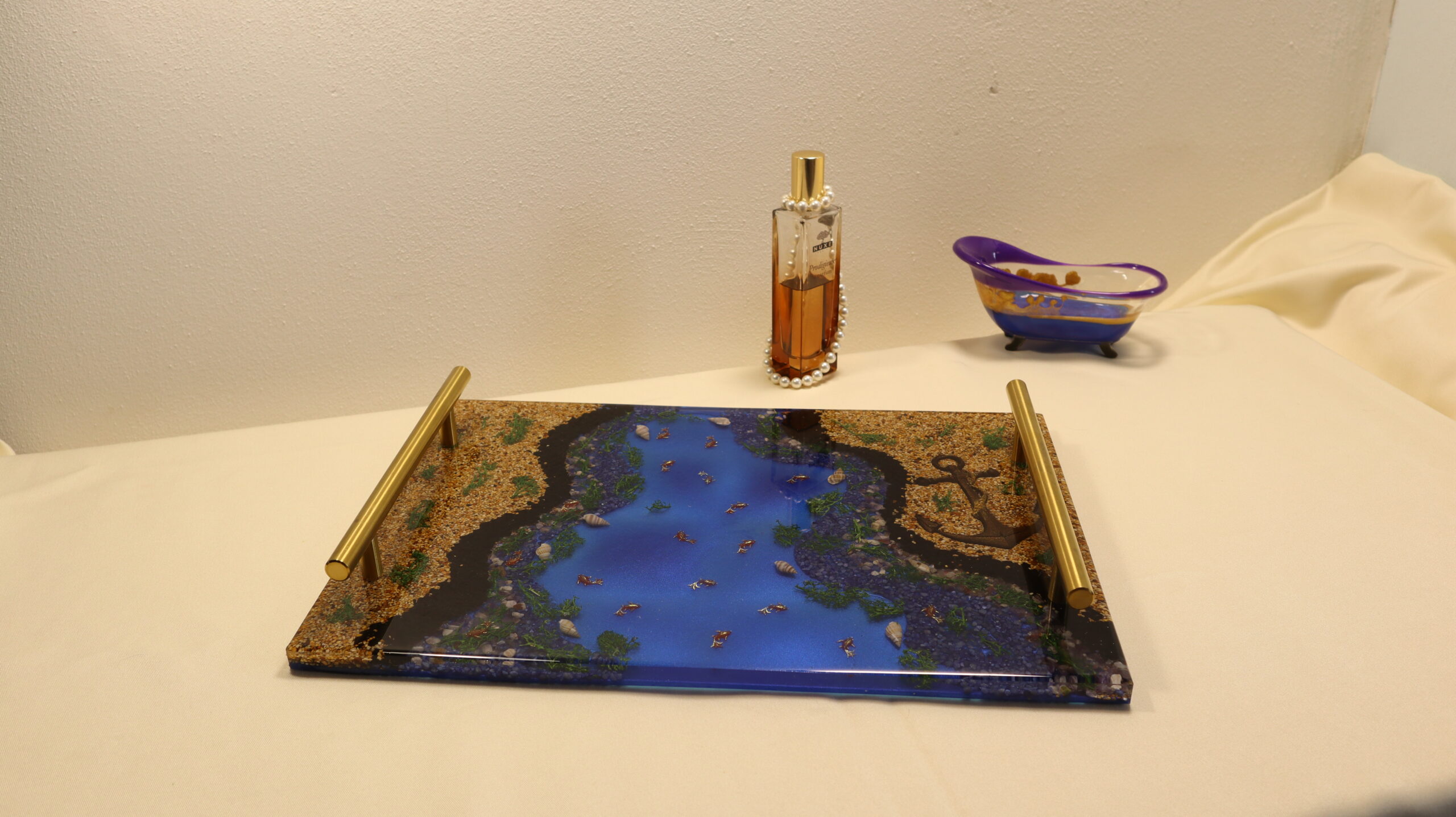 Marine Epoxy Resin Serving Tray – Handmade Coastal Decorative Coffee Table Tray
