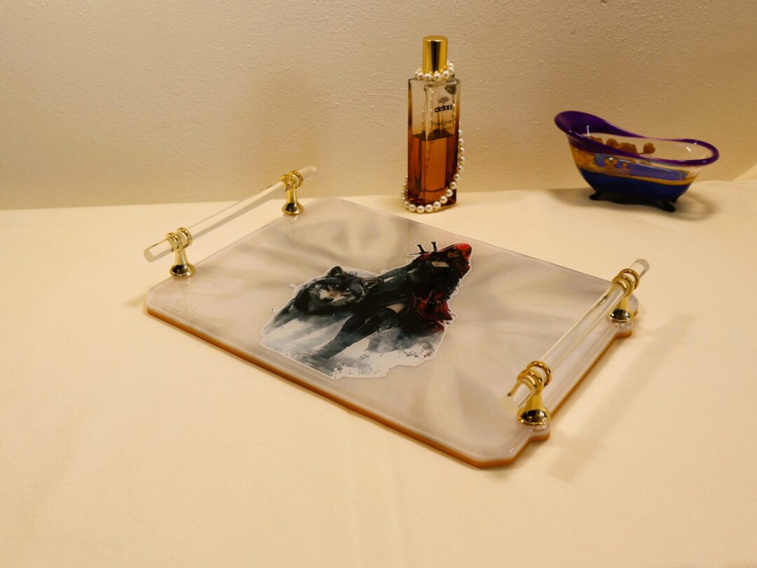 Crimson Epoxy Resin Serving Tray - Handmade Decorative Coffee Table Tray