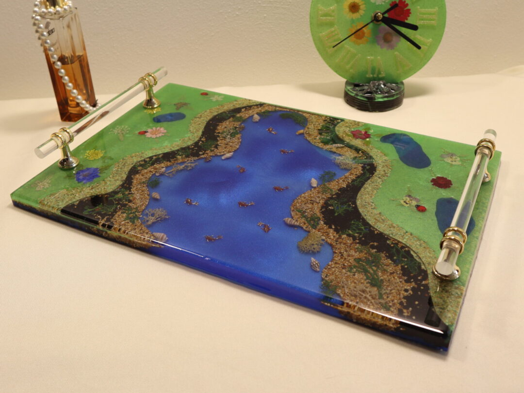 River-Inspired Epoxy Resin Serving Tray - Handmade Decorative Coffee Table Tray