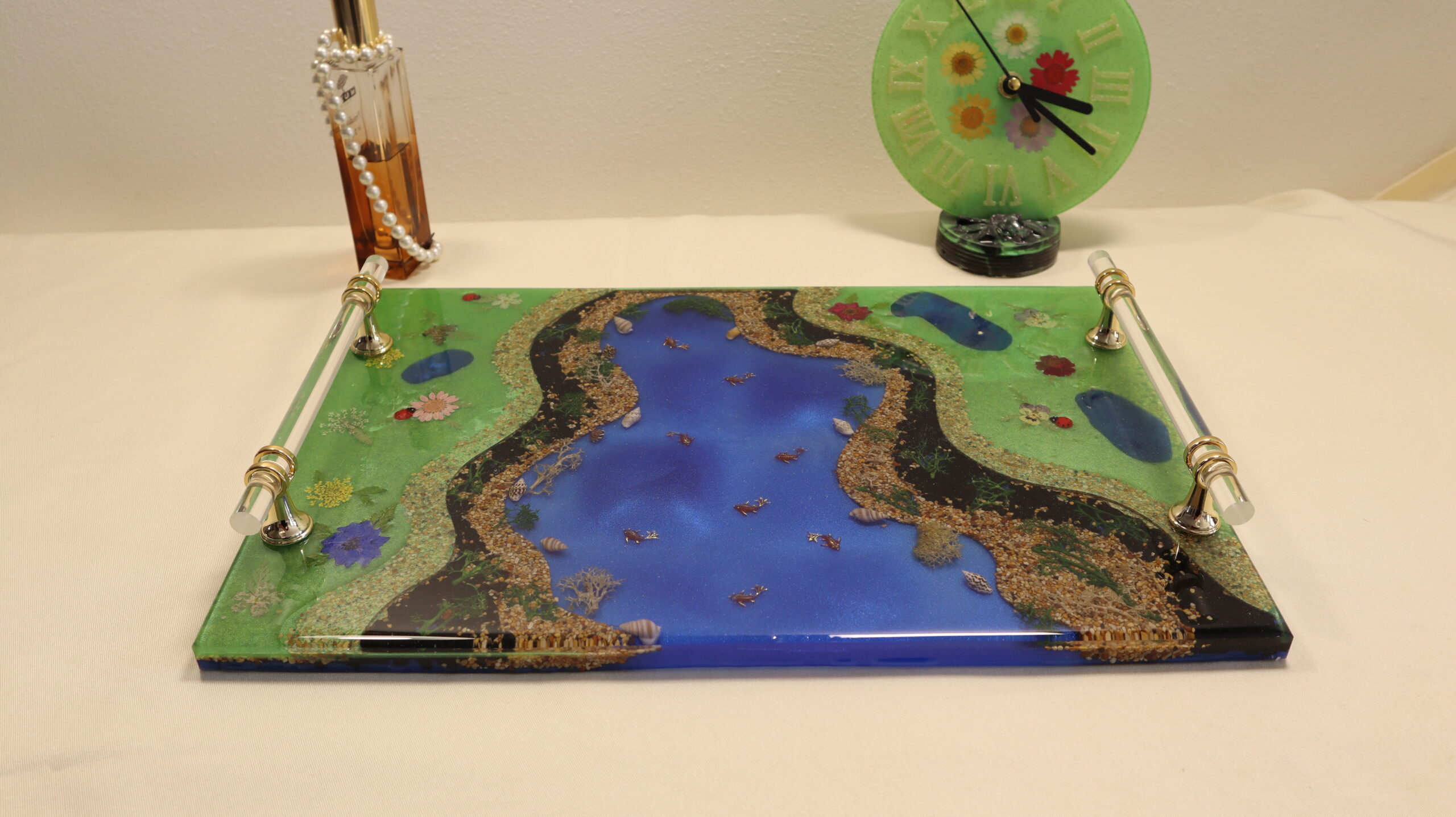 River-Inspired Epoxy Resin Serving Tray - Handmade Decorative Coffee Table Tray - Image 4