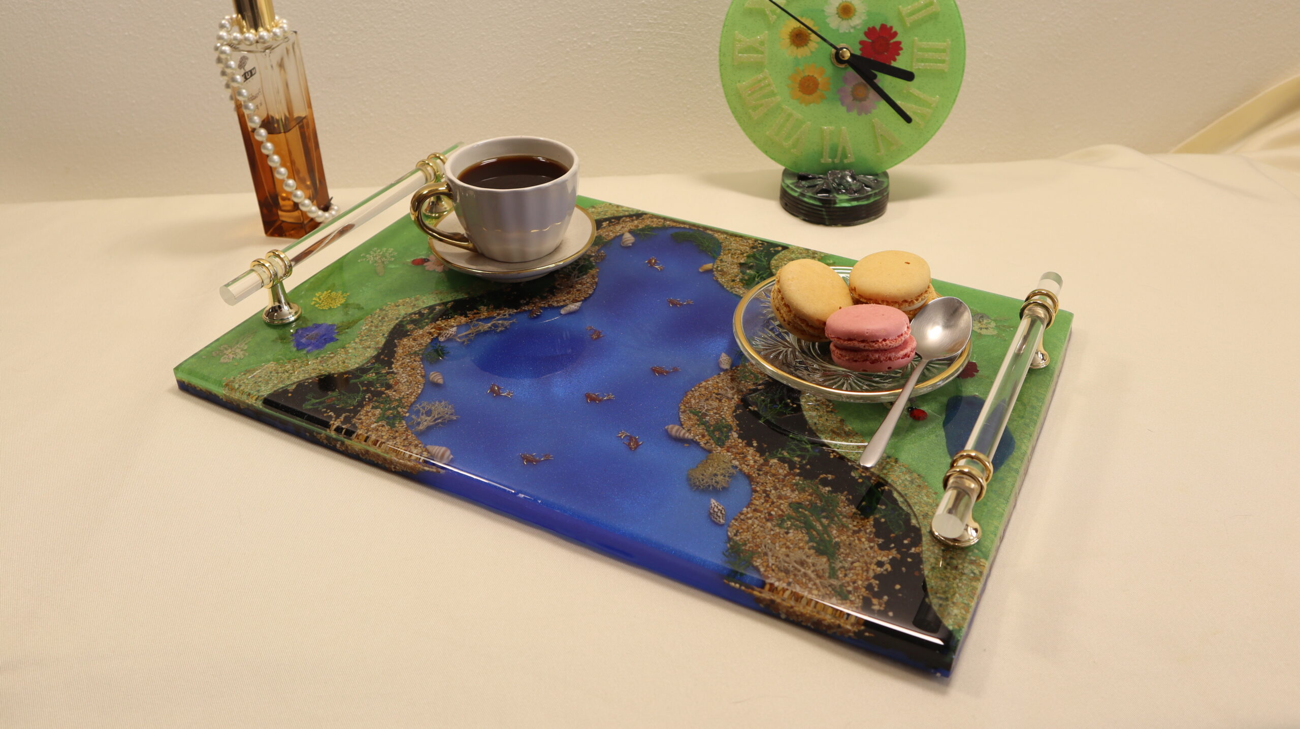River-Inspired Epoxy Resin Serving Tray - Handmade Decorative Coffee Table Tray - Image 2
