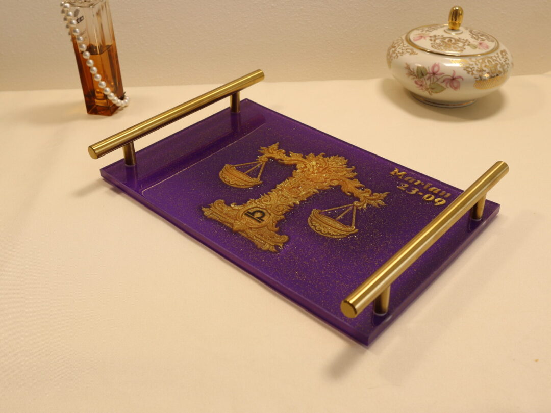 Libra Epoxy Resin Serving Tray - Handmade Zodiac Decorative Coffee Table Tray