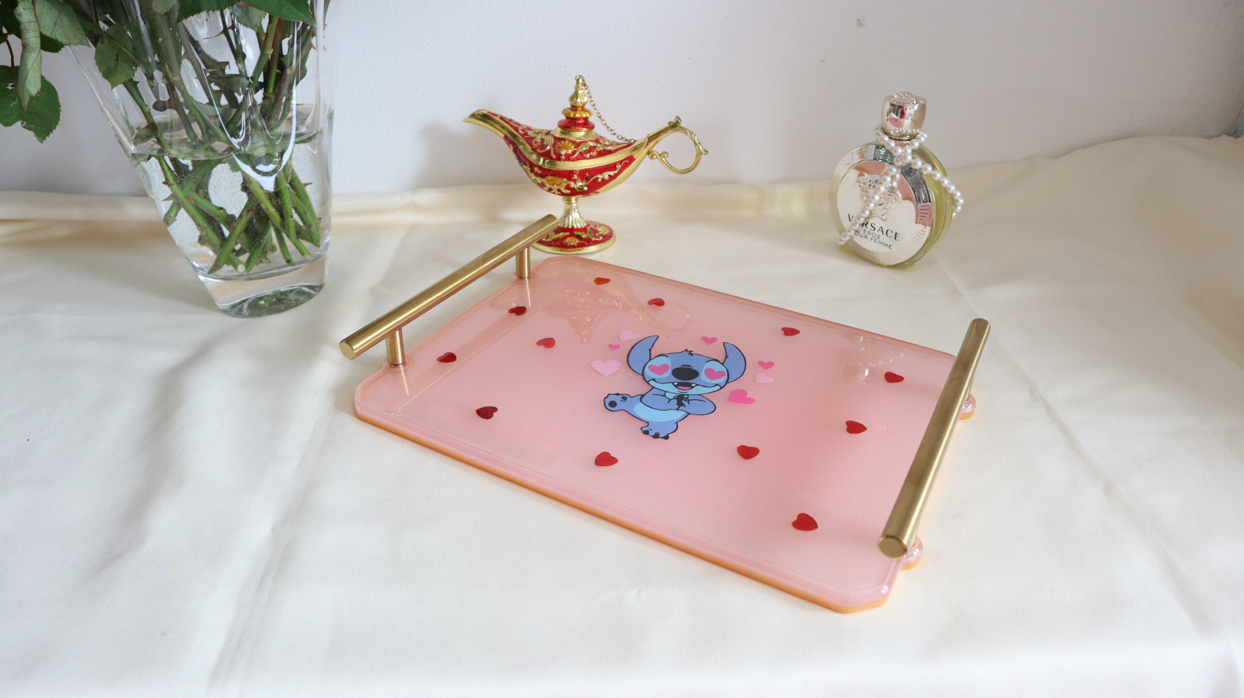 Stitch Love Pink – Epoxy Resin Serving Tray for Kids – Handmade Decorative Gift Tray
