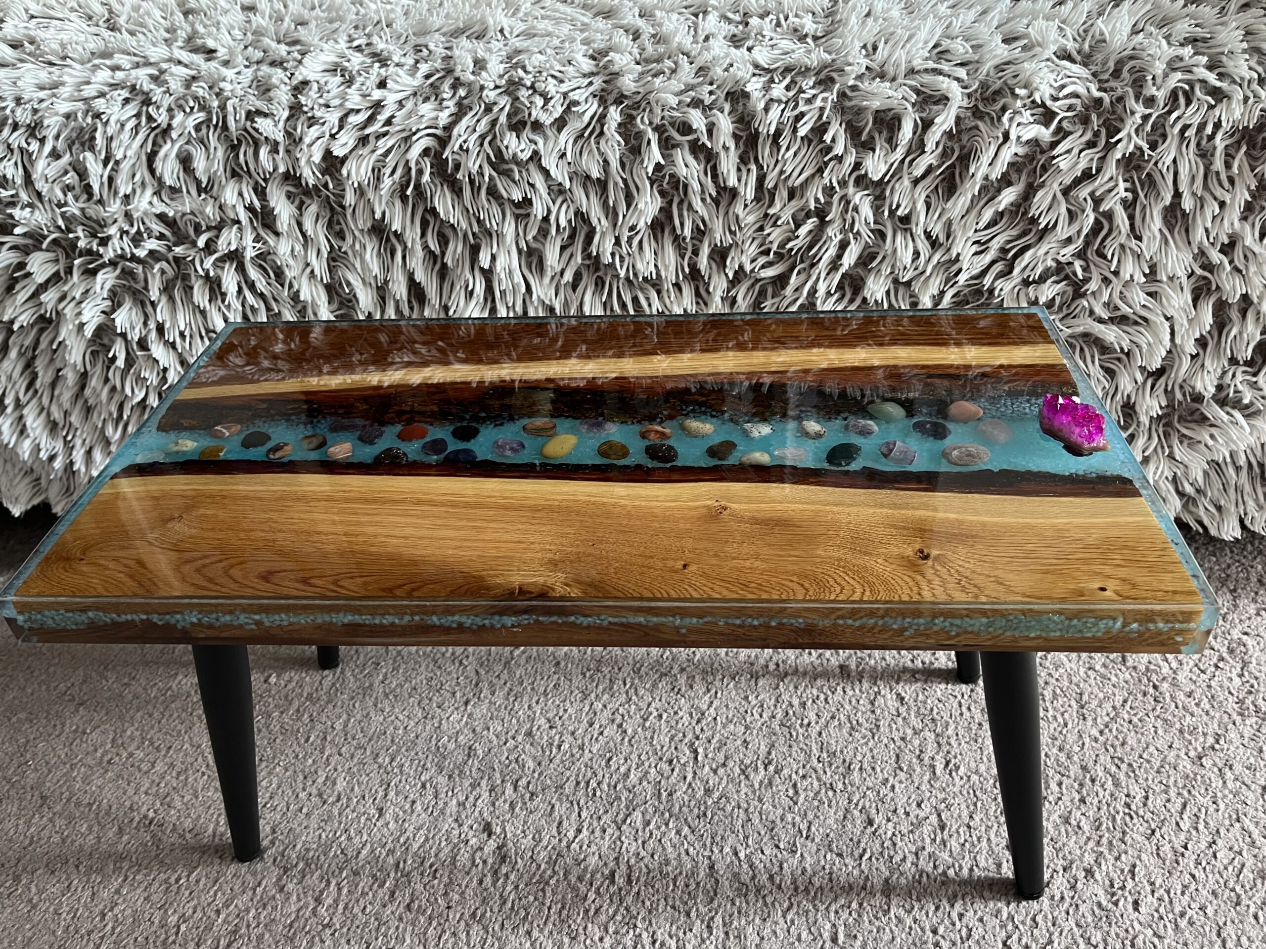 Moon River Glow – Handmade Epoxy Resin & Wood Art Table - Image 2