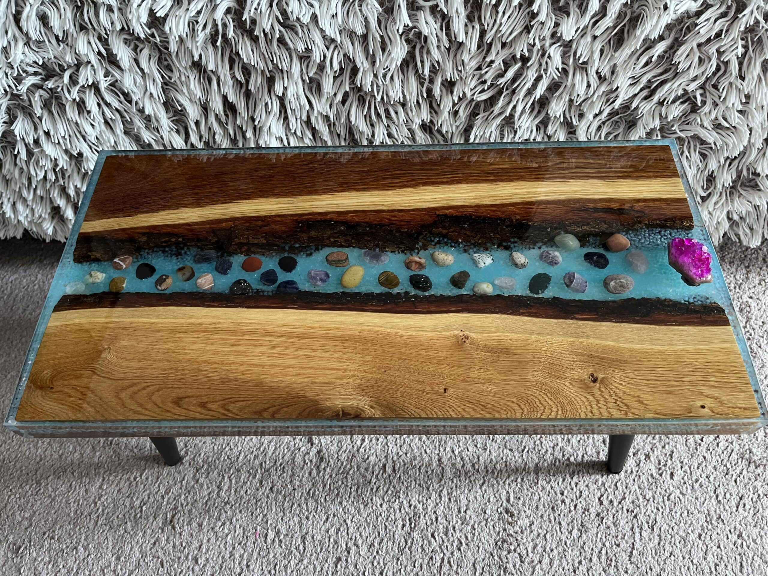 Moon River Glow – Handmade Epoxy Resin & Wood Art Table - Image 4