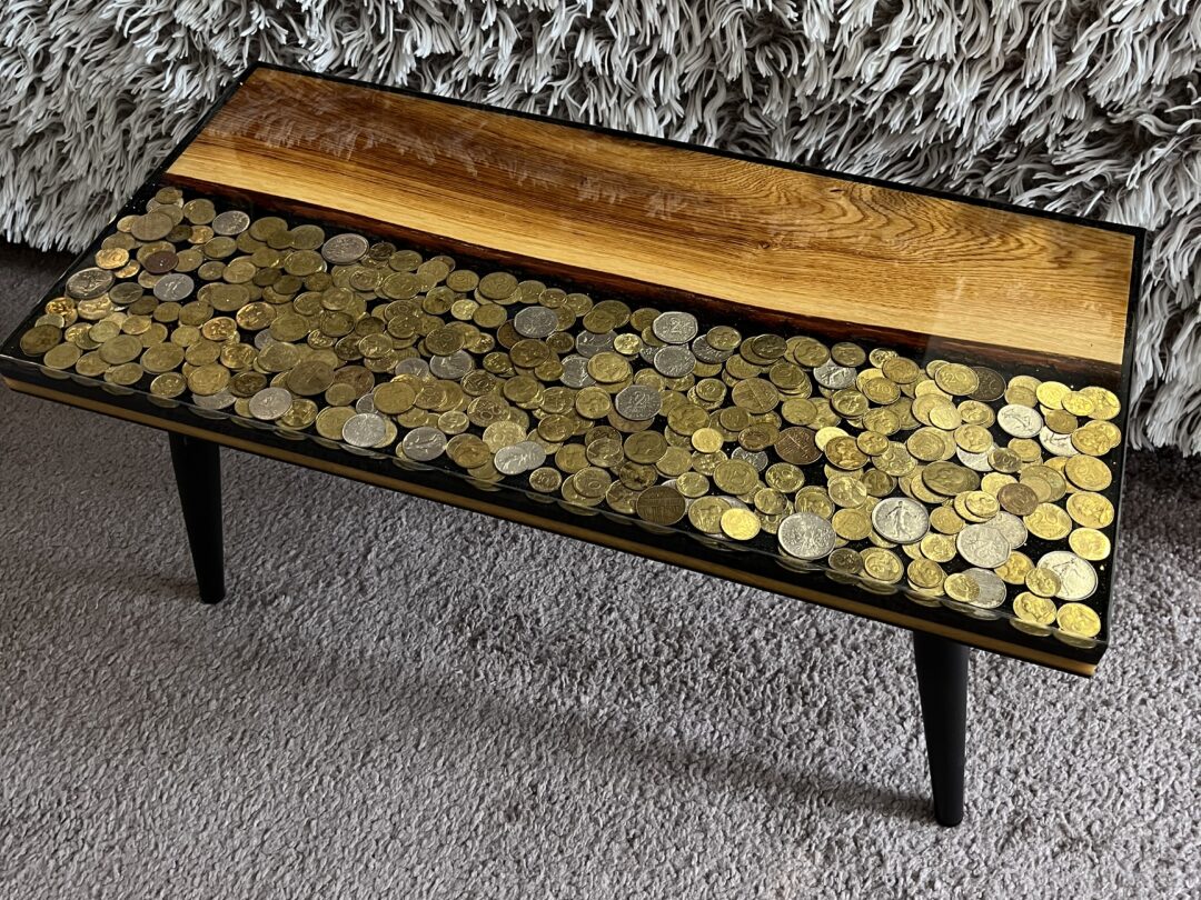 The Forgotten Fortune – Handmade Oak & Coin River Coffee Table